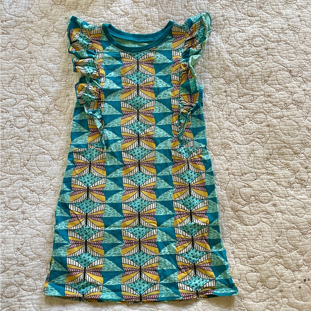 Tea Collection Blue and Yellow Geometric Kids Dress